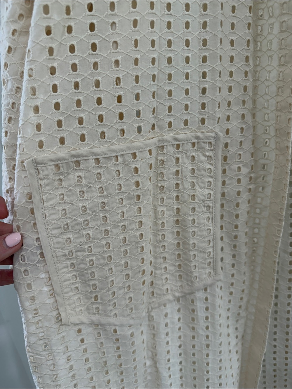 By Anthropologie Collared Eyelet Duster jacket in a cream Resortwear one size - Picture 6 of 9
